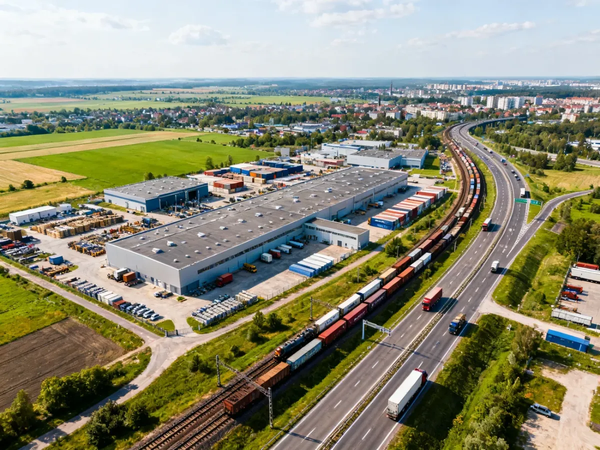 Nowoczesny zakład przemysłowy i infrastruktura transportowa w zachodniej Polsce