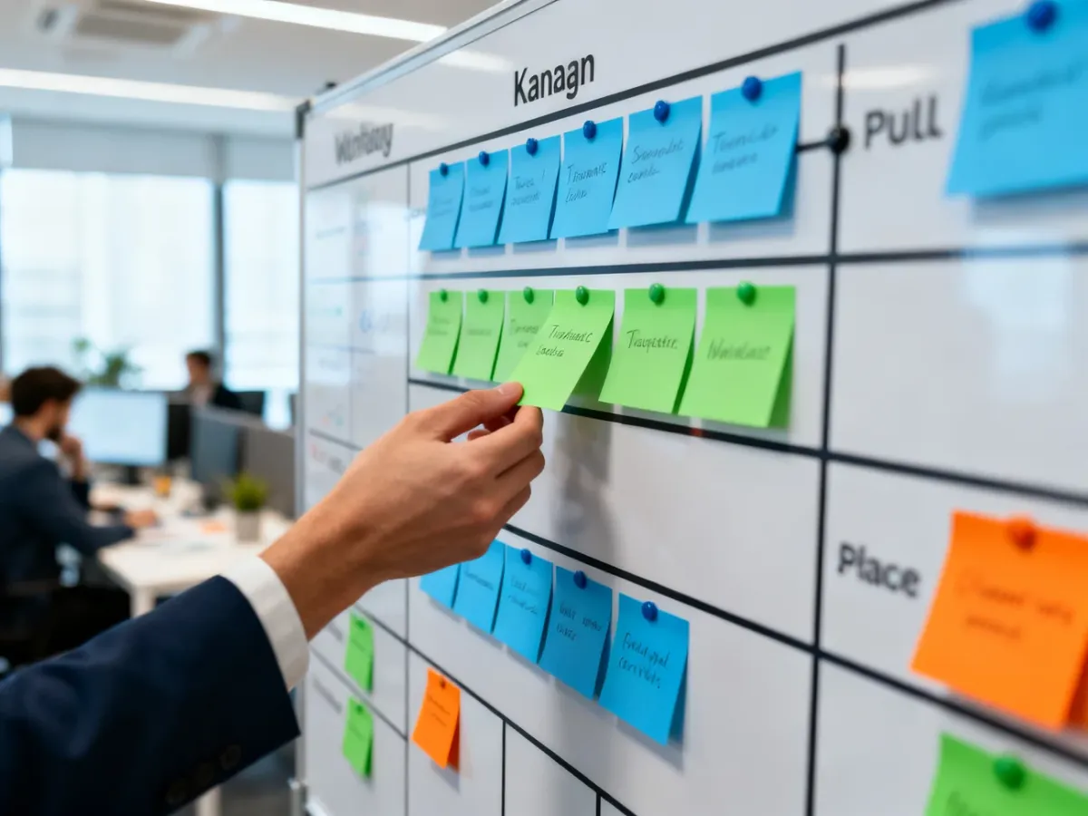 Przenoszenie karty zadania na tablicy Kanban zgodnie z systemem pull