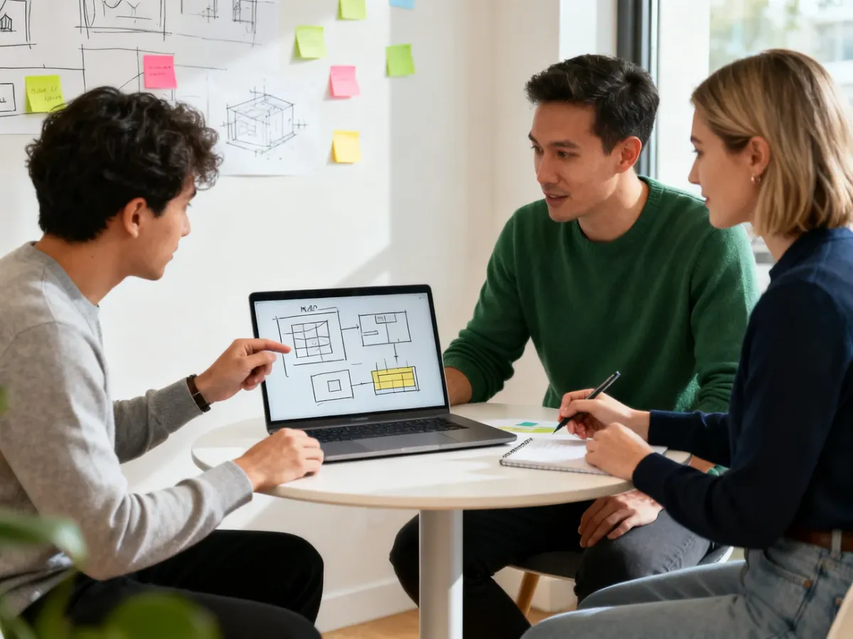 Założyciele startupu testujący prototyp MVP z klientem